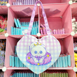 Heart Tote Bag: Princess Kitty Gingham