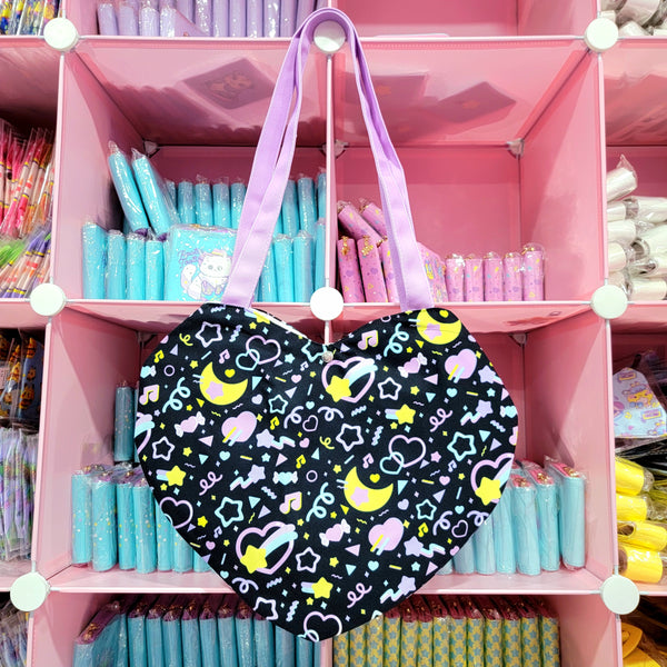 Heart Tote Bag: Black Fancy Moons